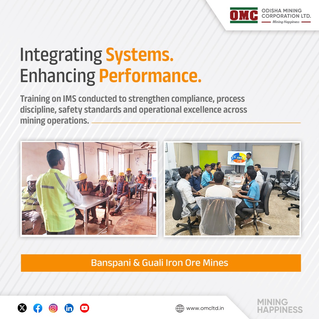 odisha_mining's tweet image. #OperationalExcellence is built on strong systems.

#OMC conducts IMS trainings to align teams with integrated standards, strengthen compliance, enhance safety culture, improve risk management and drive process efficiency across mines.

#ResponsibleMining #IMS #OMC