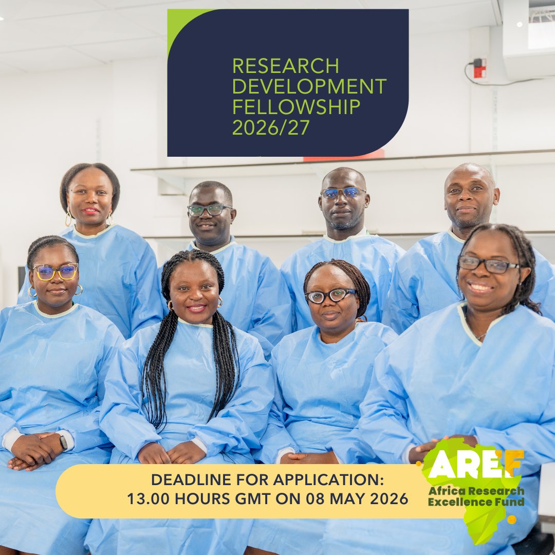 🚀 Applications Open: 2026/27 Research Development Fellowships! 🚀

Elevate your career with <a href="/AREF_Africa/">Africa Research Excellence Fund</a>: 
🌍 3–9 month placements (UK/EU/Africa) 
💰 Up to £47,000 funding
 🧪 Institutional support
⏳ Deadline: 08 May 2026 | 13:00 GMT

Apply: africaresearchexcellencefund.org.uk/funding-calls/…
