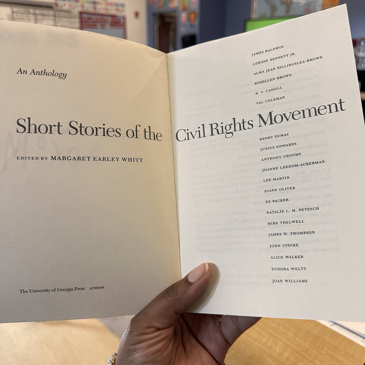 lovemakeda's tweet photo. Subbing middle school Civics today and found a gem on the book shelf. Short Stories of the Civil Rights Movement edited by Margaret Earley Whitt.

Started reading at page 205 and I’m hooked. The storytelling is gripping and the writing carried me back in time. Love this!! https://t.co/xFQzx7VYdl