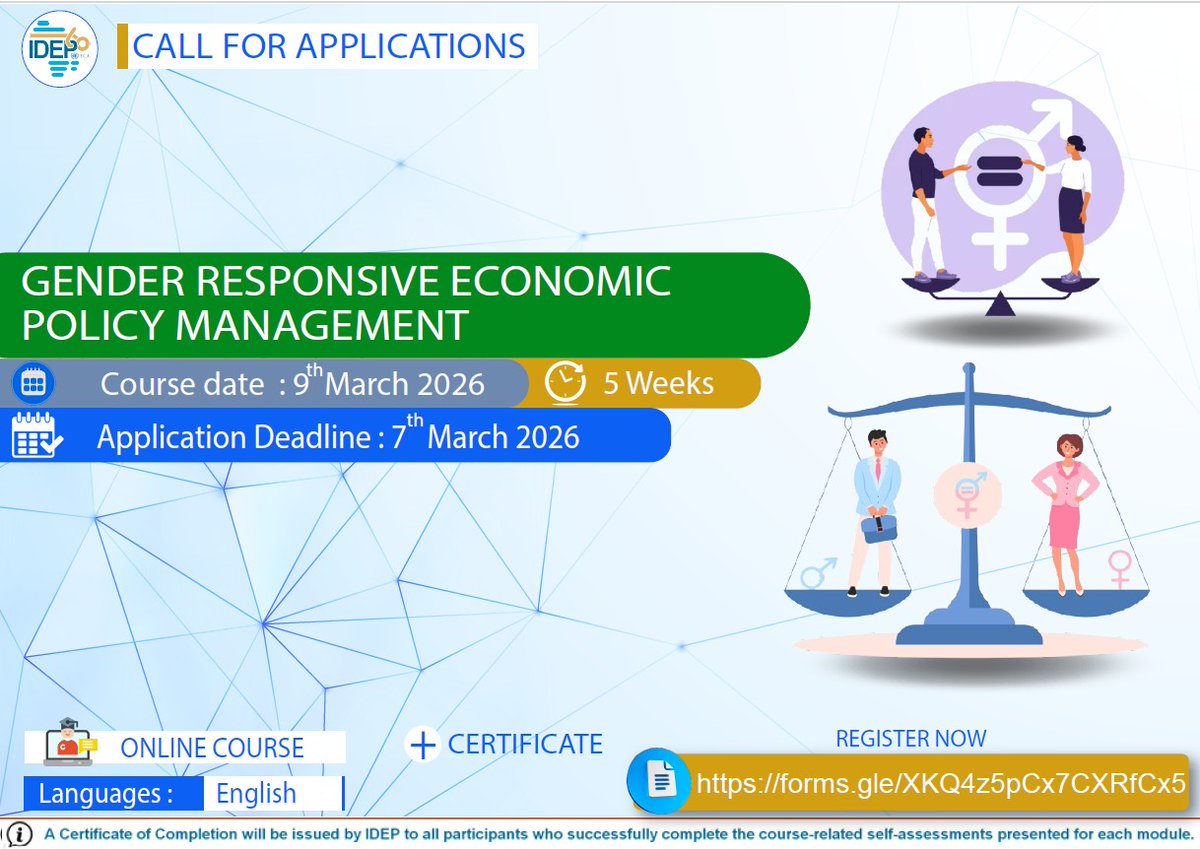 Call for Applications! 
 IDEP online course on , you have additionnal days to register to this course.

👉 Register now: forms.gle/D5z89TKa6uVDbb…

Take advantage of this opportunity — especially if you haven’t taken the course before or missed previous sessions.

#IDEP #Training
