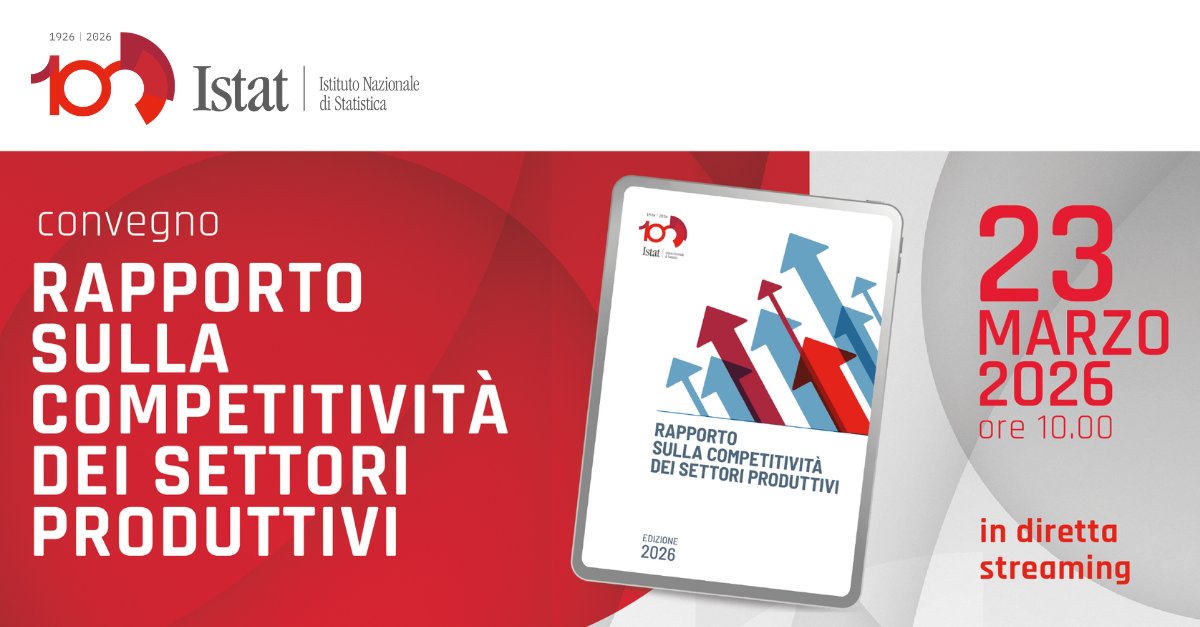 🗓️ 23 marzo, ore 10 
📍Camera di Commercio delle Marche - Loggia dei Mercanti 

📊 #Istat presenta il #RapportoCompetitività 2026: nuova mappatura di esposizione e vulnerabilità dei settori verso i mercati esteri.

Per saperne di più e registrarsi 👉istat.it/evento/present…