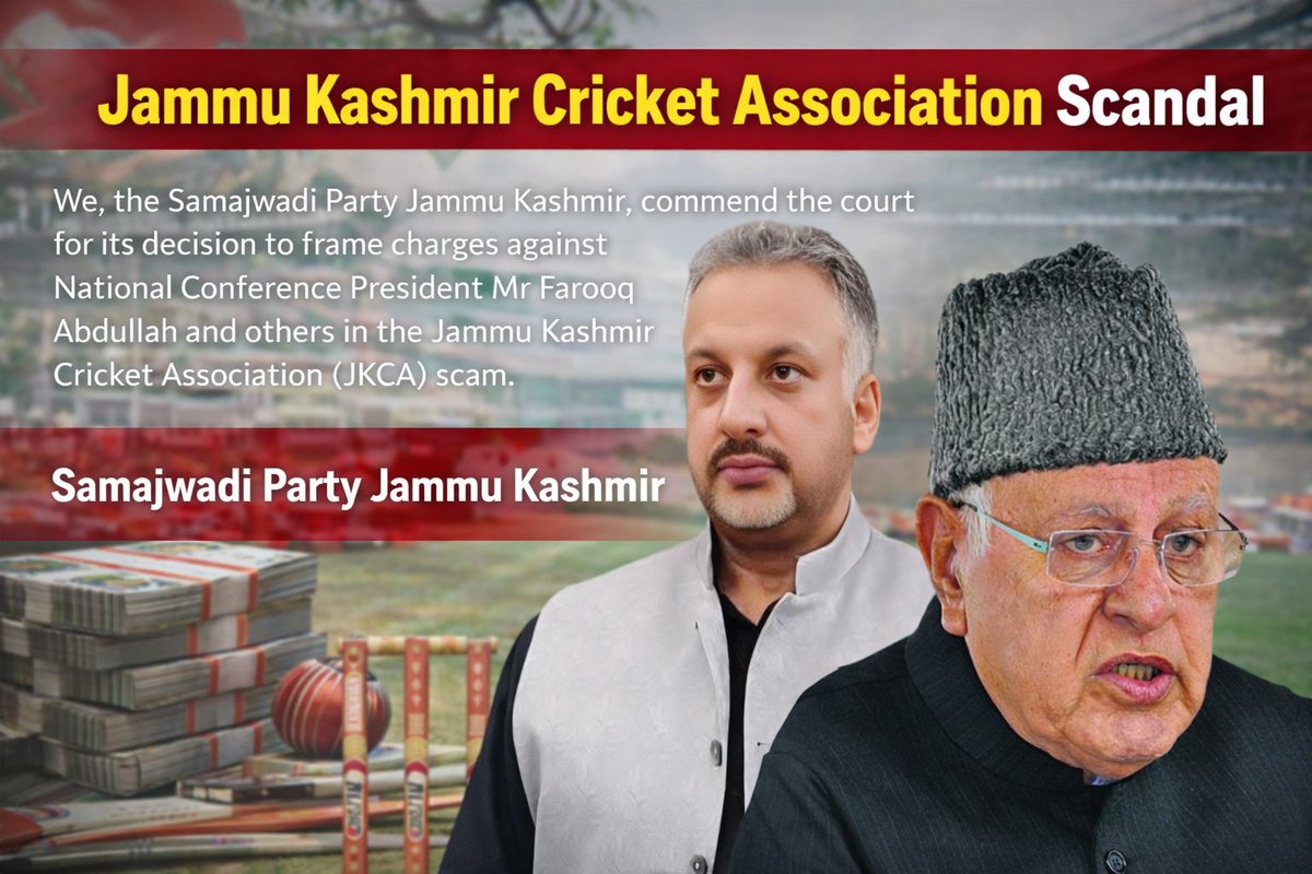KhalidTufa29's tweet photo. 64 CRORES LOOTED. YOUTH BETRAYED.
Charges framed against Farooq Abdullah in the Jammu Kashmir Cricket Association scam is a step toward accountability.
Funds meant for youth and sports were siphoned while a stadium in Jammu Kashmir still remains incomplete.
Justice must prevail. https://t.co/mPbF7ikbef
