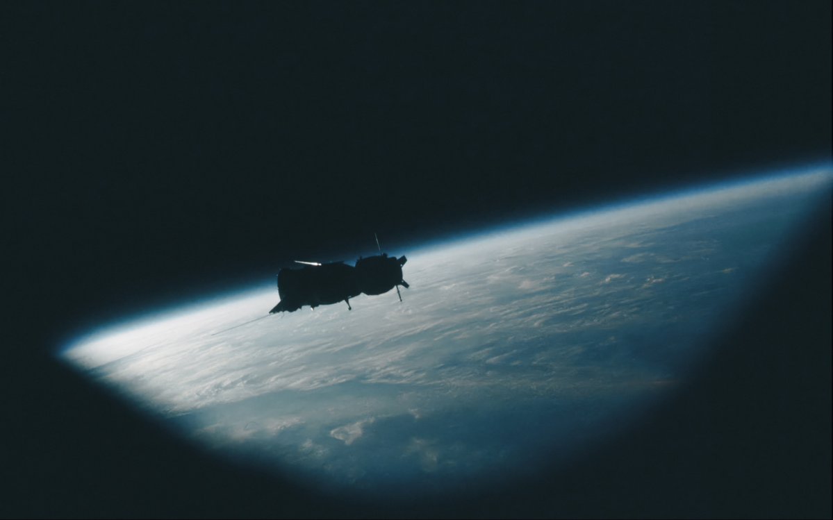 JPMajor's tweet image. The silhouette of a crewed Soyuz in low-Earth orbit  photographed on July 17, 1975 during the Apollo-Soyuz Test Project