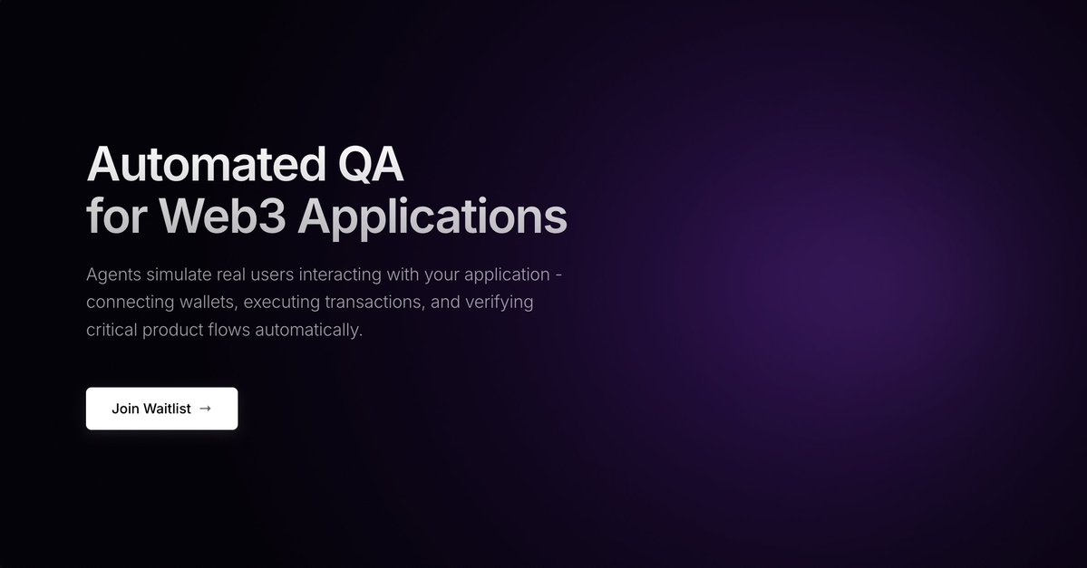Opening the Qualty developer QA waitlist

Early testers will get:

• direct support from our team
• discounted pricing
• early access to new features

If you're building on Web3, Qualty will help you ship fast and with confidence

Constant QA. Real user simulations. Alerts