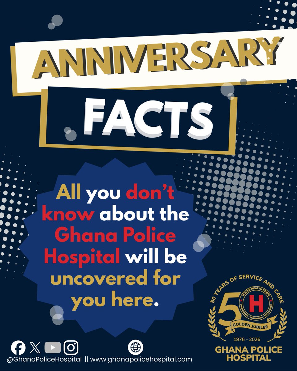 Police_Hospital's tweet image. Here are a few facts you need to know about the Ghana Police Hospital.

1. We Are 50 Years Old
2. Was To Serve Only Ghana Police Service Personnel
3. No Strike

Did you know all these about us?

#AnniversaryFacts #GhanaPoliceHospital #HelpSpreadTheWord
