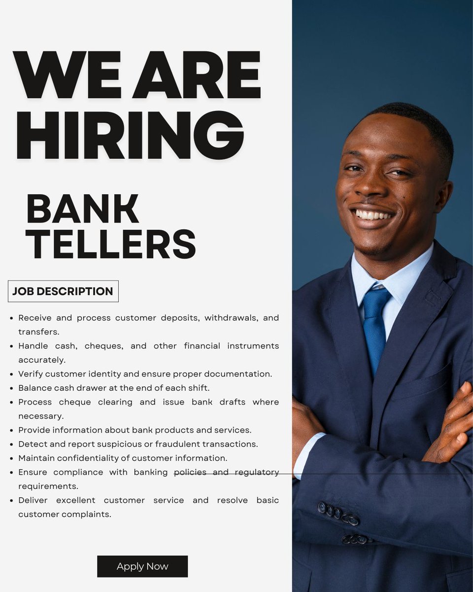 Vacancy: BANK TELLER -  To view and apply, click vacanciesinghana.com/short/N3Zj7