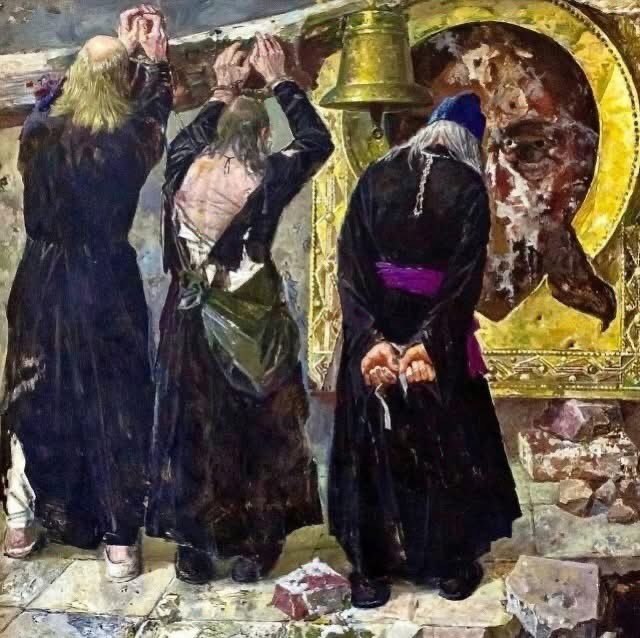 Fragbaza's tweet photo. He was nailed to the floor of the temple. He lived for a long time. Red-hot rods were slowly driven into his body, until one of them pierced his heart. It is said that this is how Sylvester (Olshevsky), Bishop of Omsk, died in February 1920. 
￼
Bishop Tikhon (Nikanorov) of Voronezh was crucified at the Royal Gates. 
￼Bishop Andronik of Perm was buried alive in a hole he was forced to dig himself.
Bishop Hermogen of Tobolsky was tied to a ship's wheel and drowned. 
￼
Bishop Seraphim (Chichagov) was shot while on a stretcher at the Butovo firing range, because the almost 90-year-old man could no longer walk.
Grand Duchess Elizabeth and the foreigner Barbara were thrown alive into a deep mine in Alapaevsk.

Bishop Benjamin of Petrogradsky and several other laymen with him were shot after an apparent false trial regarding the seizure of church values. 
Priest Peter Skipetrov was shot in the face in the Alexander-Nevskaya Lavra. 

Metropolitan Vladimir (Epiphany) of Kiev was dragged out of the walls of the Kiev Lavra, shot, and pierced with pikes, while the bishop was blessing his tormentors.
The elderly ascetic, Latvian Bishop John (Pommer), was tied to a door removed from its hinges, laid on a support, brutally stretched, and then burned alive. 
Bishop Faddey of Tversk was drowned in filth.
Ural priest Alexei Merkuryev was shot in front of his parish, daughter, and son. 

Bishop Theophanes of Solikamsk had his hair braided, and after iron rods were driven through them, he was slowly lowered into an icy breach on the Kama River. His body was covered with ice. But the saint was still alive, so he was drowned. 

Some priests and laymen had their hands tied behind their backs, were blindfolded, and ordered to walk on the ice until the victims fell into the hole. The torturers called them "divers." 
The holy prisoners of the Solovets camp had their mustaches and beards pulled out; they were starved to death... 
There are not enough pages nor tears to describe everything that our land experienced just recently—just yesterday. 
I have mentioned only a drop in the ocean of spilled blood of the holy new martyrs whose memorial day is today. 
Hundreds of thousands of priests and laymen were killed and crucified for loyalty to Christ. More than two thousand are canonized confessors, but how many more are known only to God? 
And it was not just a struggle with a political enemy. It was hell itself coming out.

Because only those who do not know the bottom of their evil demons can torture people so. 
The scale, power, and ruthlessness of the Soviet persecutions of the Church is shown in a single figure: of almost 80,000 temples and monasteries at the beginning of the twentieth century, by 1939, barely a hundred parishes remained on the entire vast Russian territory. Not a single monastery, not a single seminary, hardly a single bishop at large, only a scattered handful of monks... 

Do you know a greater miracle than the fact that the Church was revived after this hell? 
You know a miracle greater than what is happening right now before our eyes: the resurrection of the Church, almost from its foundations, the multiplication of believers, again thousands of temples, hundreds of bishops... monasteries growing all over the earth again, monks inhabiting them again. 

My generation will not see a greater miracle.
Until 40 years ago, our fathers laughed and did not believe us when we told them it would be like this. 
But this became possible only through the blood of the new martyrs.
They gave their lives, often under terrible torture, to preserve the Church, so that we can take communion today, get to know God, or just live in Russia. 
Because Russia exists only as long as the Russian Church exists. That means everyone living in Russia is obligated to the new martyrs—people of absolutely all faiths and views. 
We are here because they died for us. 

Pray to God for us, holy new martyrs and confessors of Russia!