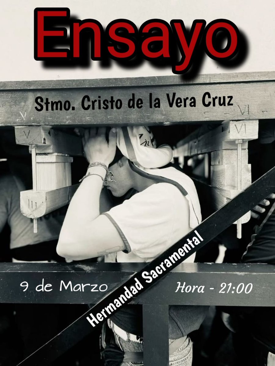 Hoy 9 de marzo a las 21 horas tendrá lugar el ensayo de la cuadrilla del Santísimo Cristo de la Vera Cruz en la casa de la <a href="/HdadSacramental/">Hdad Sacramental (Gines)</a>