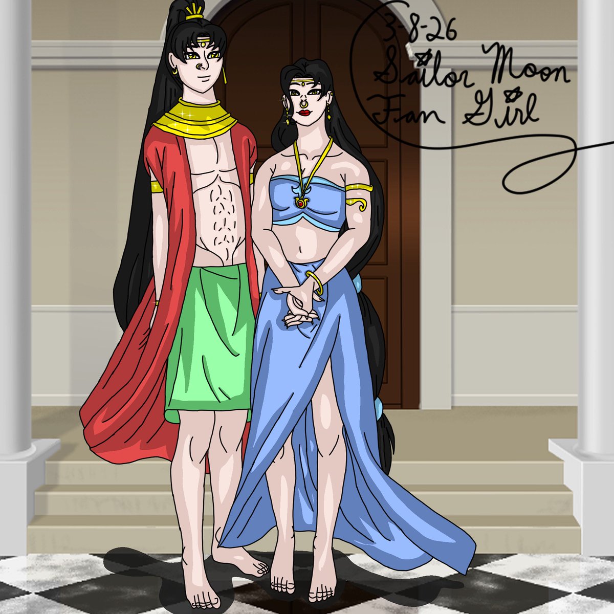 rintimeparadox's tweet photo. I draw my ocs characters Kaye and Cleo from my story The Serpent’s Bride. They are Seth’s parents. 😇 #digitalart #ocs #originalcharacters #cleo #kaye #theserpentsbride #theserpentsbridecomic https://t.co/ZyfDJfriRS