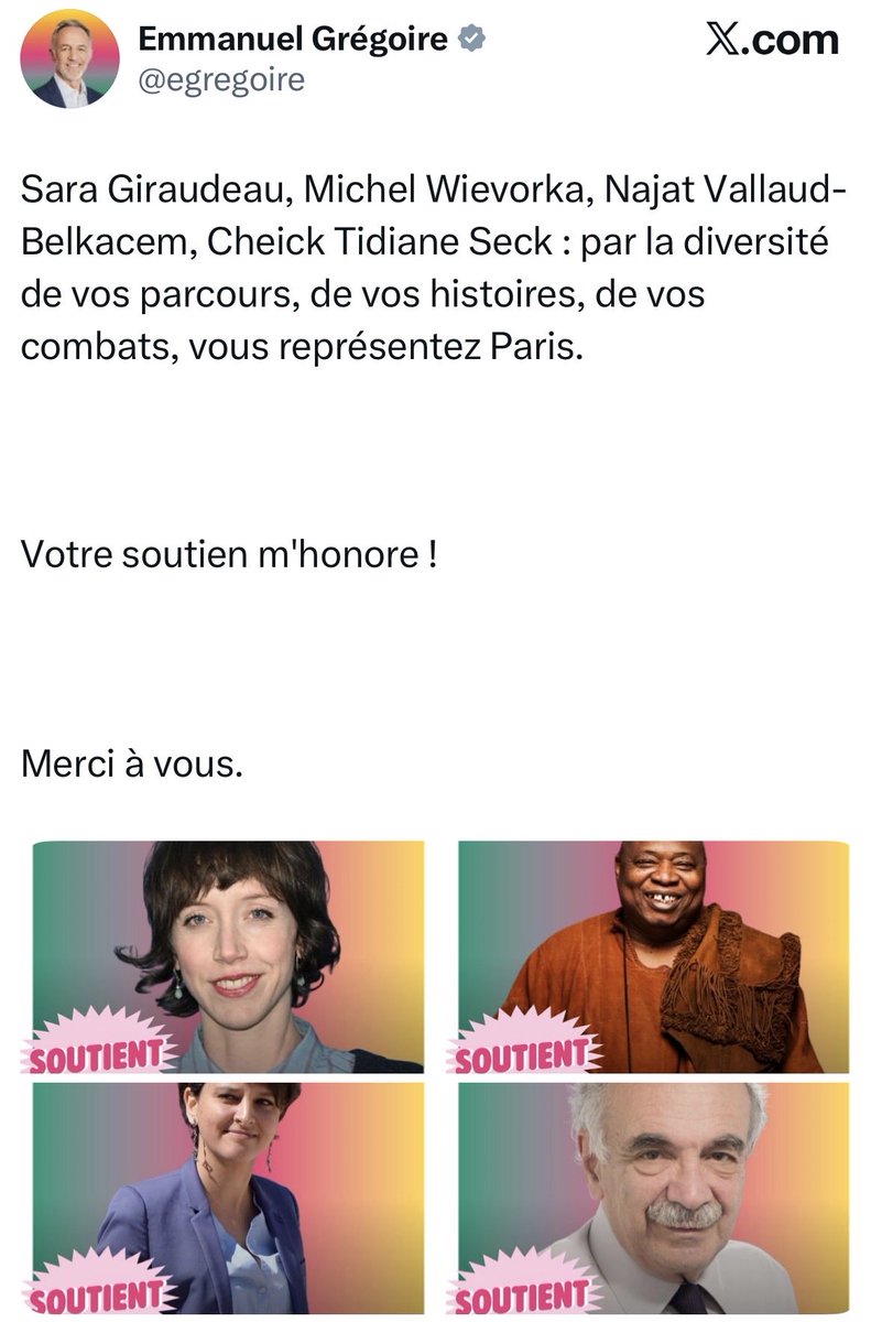 🔴🇫🇷 INSOLITE

Nommée magistrate à la Cour des comptes depuis cet été grâce aux réseaux socialistes, Najat Vallaud-Belkacem commet une nouvelle entorse à ses obligations de réserve et de neutralité en apportant publiquement son soutien à la candidature d’Emmanuel Grégoire (PS)