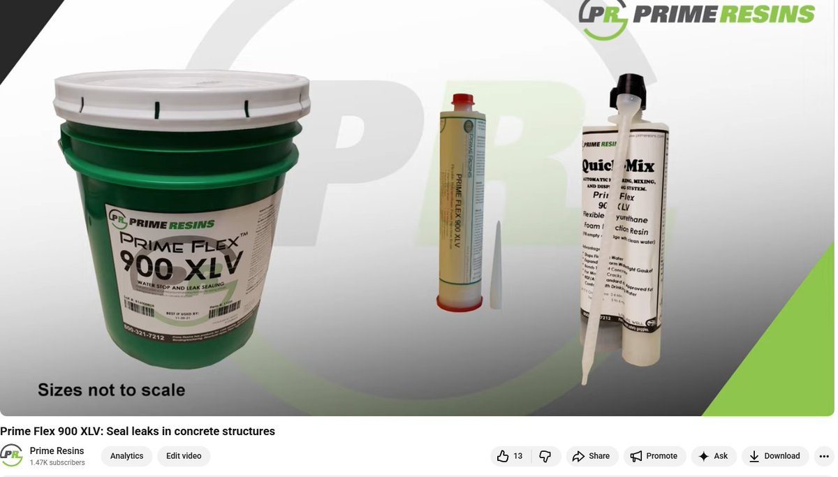 PrimeResins's tweet photo. 📺 : "Prime Flex 900 XLV: Seal leaks in concrete structures"

This video explains the benefits of using XLV for crack injection as well as the five steps for use.

Got leaks? #ThinkPRIME
Want more videos? Subscribe to our channel (https://t.co/rHxGRCCSil).
https://t.co/1iNHr2P8Iv https://t.co/eDRVUg1PLn