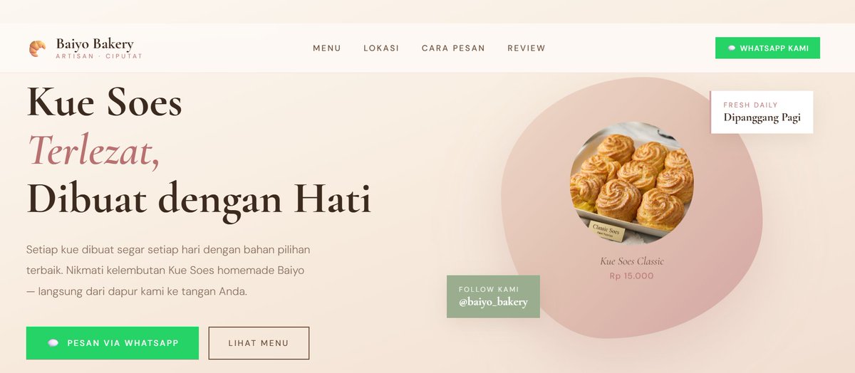 duniaweb3's tweet photo. Gokil emang @claudeai gw instal dan pake Claude code buat Assist gw bikinkan Website buat Bini gw tercinta.

Dan akhirnya jadilah, tadaaaaaa website keren buat toko bakery istriku.

Sudah lengkap di dalamnya:
🌐 Website Publik — Hero, Menu, Cara Pesan, Peta Lokasi, Testimoni, CTA, Footer
🔐 Admin Login — Tombol di bar atas
📦 Manajemen Produk — Tambah, edit, hapus produk dengan foto (drag & drop), nama, deskripsi, harga, kategori, stok, dan catatan khusus
💾 Data Tersimpan — Semua produk yang diinput tersimpan di browser (localStorage) — tetap ada walau halaman di-refresh
💬 WhatsApp Terintegrasi — Setiap tombol pesan otomatis membuka WA dengan pesan sesuai produk yang dipilih
📍 Lokasi & Map — Google Maps

Ada yang mau tutornya?