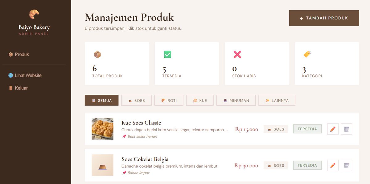 duniaweb3's tweet photo. Gokil emang @claudeai gw instal dan pake Claude code buat Assist gw bikinkan Website buat Bini gw tercinta.

Dan akhirnya jadilah, tadaaaaaa website keren buat toko bakery istriku.

Sudah lengkap di dalamnya:
🌐 Website Publik — Hero, Menu, Cara Pesan, Peta Lokasi, Testimoni, CTA, Footer
🔐 Admin Login — Tombol di bar atas
📦 Manajemen Produk — Tambah, edit, hapus produk dengan foto (drag & drop), nama, deskripsi, harga, kategori, stok, dan catatan khusus
💾 Data Tersimpan — Semua produk yang diinput tersimpan di browser (localStorage) — tetap ada walau halaman di-refresh
💬 WhatsApp Terintegrasi — Setiap tombol pesan otomatis membuka WA dengan pesan sesuai produk yang dipilih
📍 Lokasi & Map — Google Maps

Ada yang mau tutornya?