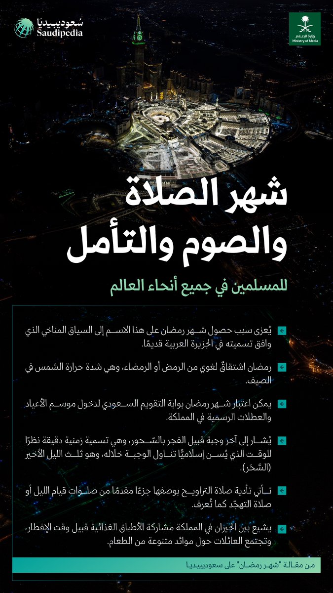 "يُعزى سبب حصول شهر رمضان على هذا الاسم إلى السياق المناخي الذي وافق تسميته في الجزيرة العربية قديمًا"؛ حقائق من مقالة "شهر رمضان" في موسوعة سعوديبيديا.