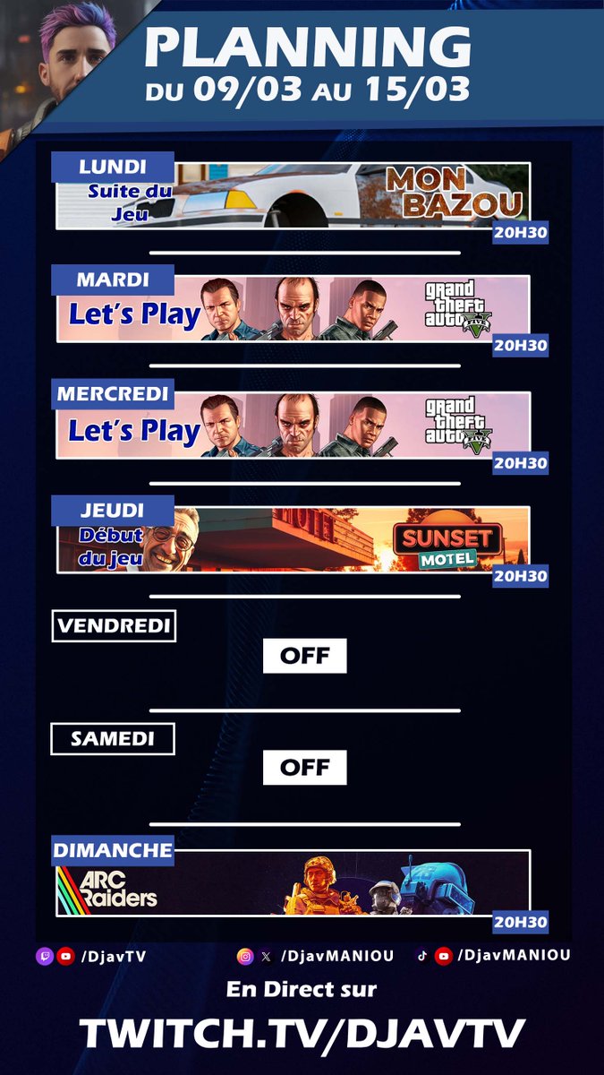 Et hop le planning de stream de la semaine !