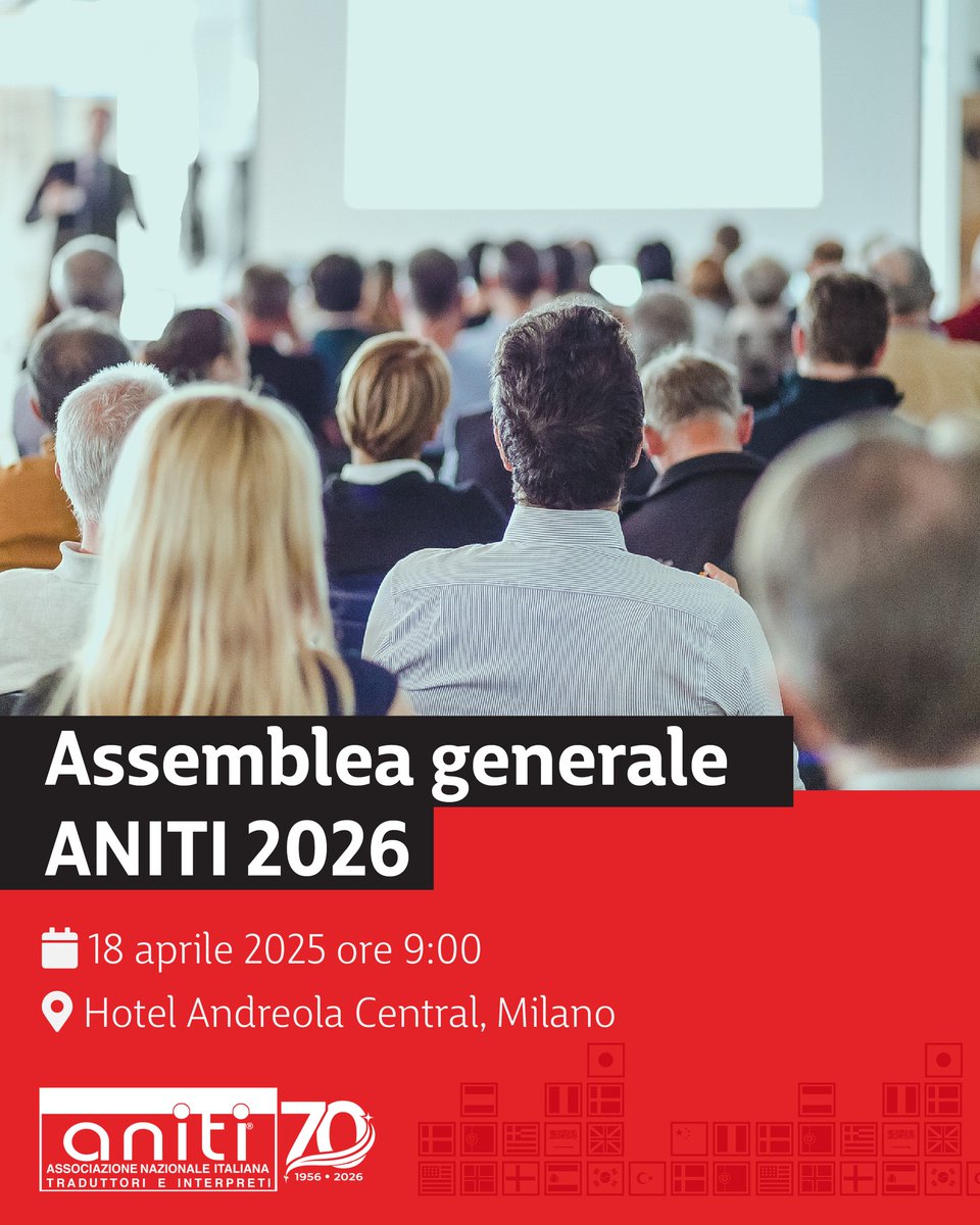 𝗔𝘀𝘀𝗲𝗺𝗯𝗹𝗲𝗮 𝗚𝗲𝗻𝗲𝗿𝗮𝗹𝗲 𝗔𝗡𝗜𝗧𝗜 𝟮𝟬𝟮𝟲
Soci ANITI, segnate la data!
18 aprile 2026
 Hotel Andreola Central – Sala Paganini, Milano

Un’intera giornata di confronto, condivisione e crescita associativa, con un momento speciale dedicato ai primi 70 anni di ANITI.