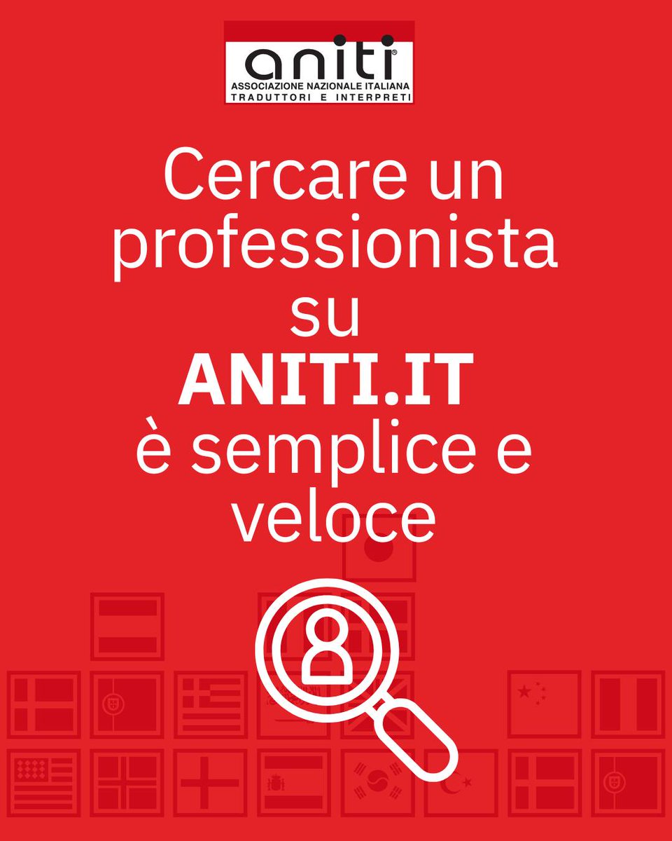 Cerchi un interprete o un traduttore? Ti basterà andare sul nostro sito all'indirizzo aniti.it/trova-professi…

Consulta la sezione "Trova un professionista", specifica competenze e territorio e avvia la ricerca.