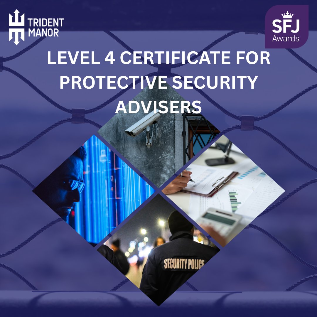 Sign ups to the Level 4 Protective Security Adviser Qualification and Apprenticeship close next week! 

Click here to find out more: lnkd.in/e7ePgZxk
 
Book here 👉 lnkd.in/gnfixZ2m
For group bookings, please contact training@tridentmanor.com