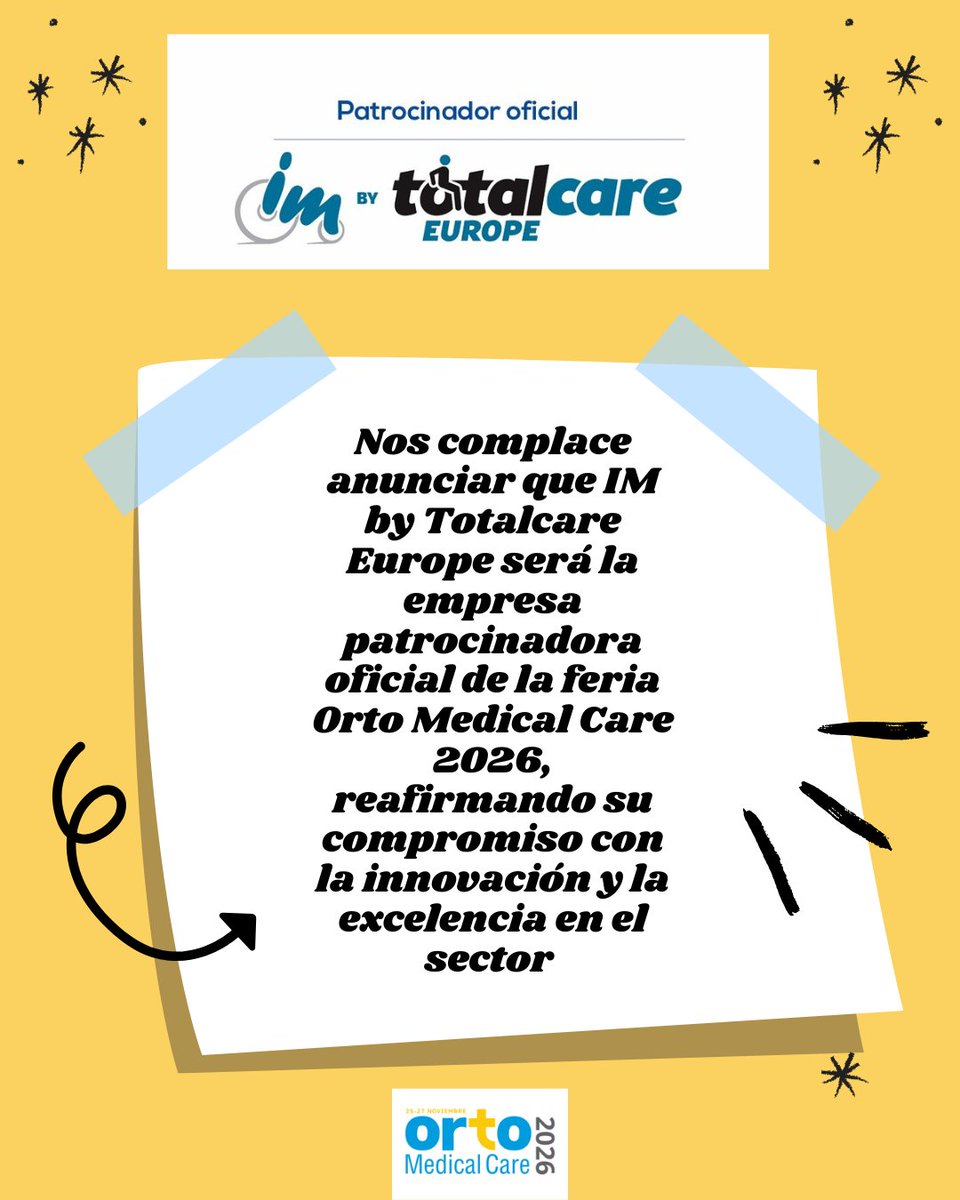 MedicalOrto's tweet photo. 🏆 ¡Bienvenido, IM by TotalCare Europe!
Se une a ORTO MEDICAL CARE 2026 como Patrocinador Oro.
Gracias por apoyar la innovación y el futuro del sector ortopédico.

#OrtoMedicalCare2026 #PatrocinadorOro #Ortopedia #Innovación @imbytotalcare https://t.co/ukJINzqKBN