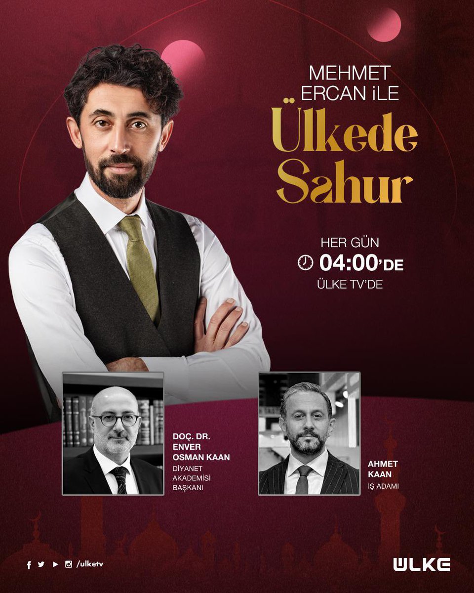 Ramazan’ın bereketini birlikte yaşayalım.

Bu gece sahurda Ülke TV ekranlarında, Mehmet Ercan’ın sunduğu “Ülkede Sahur” programına konuk oluyorum.

Diyanet Akademisi Başkanı Doç. Dr. Enver Osman Kaan hocam ile birlikte; gündeme, topluma ve Ramazan’ın ruhuna dair konuları