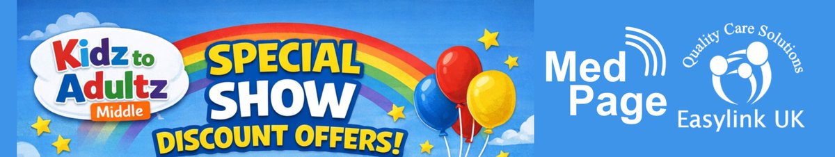 MedPageltd's tweet photo. Medpage is heading to the Kidz to Adults Show – 12 March, Coventry Building Society Arena!
Discover Assistive Technology that supports Autism, Epilepsy, SEN, and learning impairments. Pop along to Stand E1a for some great deals. 
 #KidzToAdults #KidzToAdults2026 https://t.co/j5TPE3WQdc