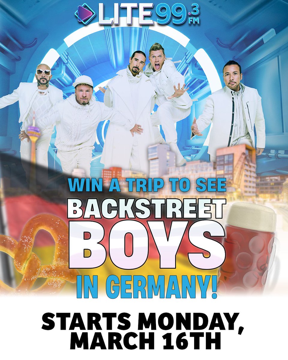 We're bringing you another LITE RADIO Adventure  to see <a href="/backstreetboys/">Backstreet Boys</a> in GERMANY!

Plus win 2 tickets to Dùsseldorf Octoberfest. 🍻 

Contest starts on March 16th. Save the date! 

Details at lite993.ca