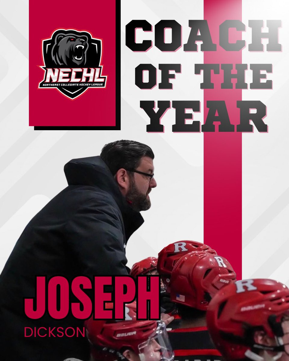 Your 2025/26 #nechl Coach of the Year is <a href="/RutgersUHockey/">Rutgers Ice Hockey</a> coach Joseph Dickson!