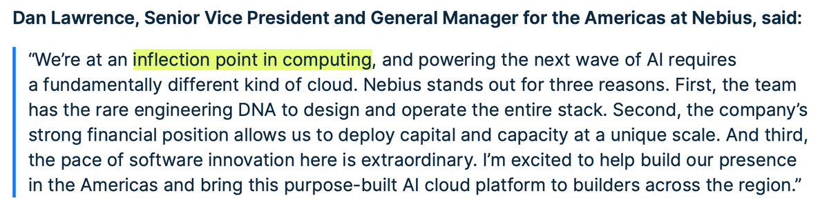 The market won’t price $NBIS at $150 just on announcements, it wants execution proof..

Hiring someone who built a $1B cloud business (ex-AWS / Akamai) is part of that proof. Infrastructure alone doesn’t generate revenue, enterprise sales capability does.

In other words, Nebius