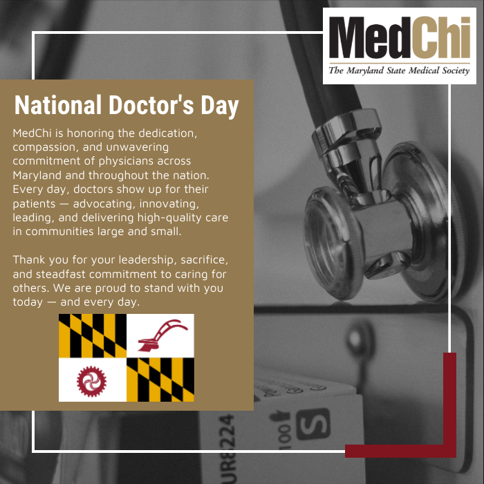 MedChiupdates's tweet photo. Continuing on our countdown to #NationalDoctorsDay, we recognize the skill, sacrifice, and leadership of physicians in Baltimore County and across Maryland. Thank you for the care you provide, the lives you impact, and the trust you build with patients every day.

We are proud to support Maryland’s physician community.
