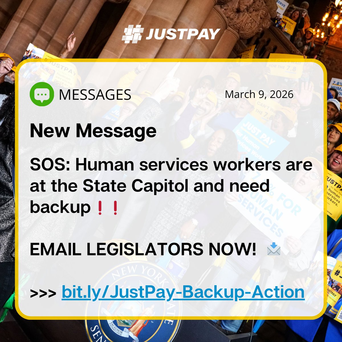 SCOfamily's tweet photo. ❗HAPPENING NOW: Nonprofit human services workers are in Albany demanding a 2.7% investment on ALL State human services contracts &amp; passage of Wage Board Legislation.

Email your legislators to demand #JustPay for human services workers: https://t.co/IYHJFmXpZU @GovKathyHochul https://t.co/rVEKuZHWNX
