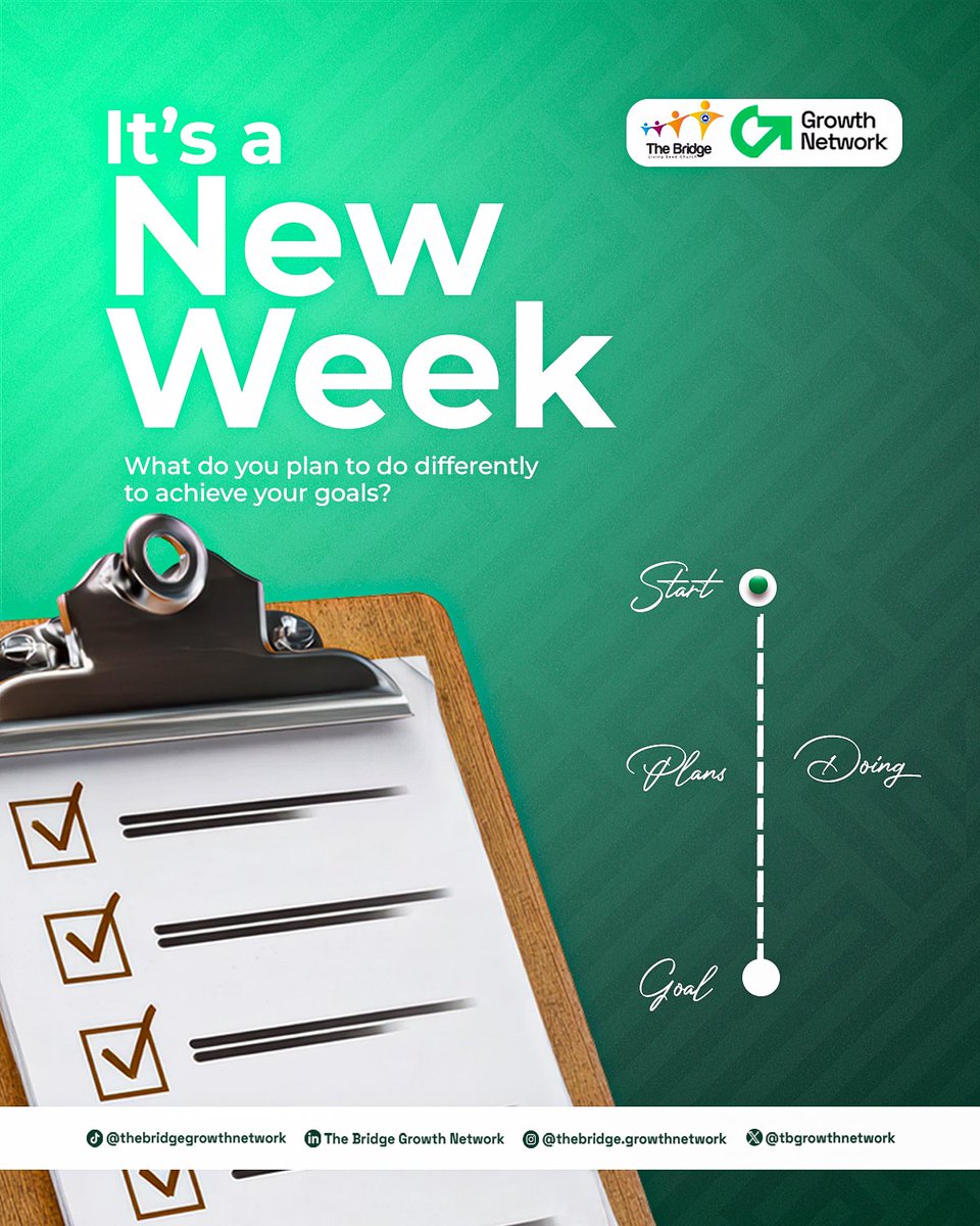 tbgrowthnetwork's tweet photo. Quick question for the new week:

What will you do differently this week
to move closer to your goals?

💬 Reply with one goal you’re focusing on this week.

#NewWeek #GrowthMindset #FaithAndWork https://t.co/qv9mbel54h