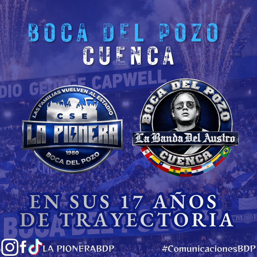 Felicidades a nuestra FILIAL BOCA DEL POZO CUENCA  en SU DÉCIMO SÉPTIMO ANIVERSARIO de aguante,carnaval y carretera.🎺💪

Que sigan con esa misma ideología y apoyo hacia el equipo y la organización.

#COMUNICACIONESBDP 
#cuencaesazul
#17años
#LaPioneraBDP
