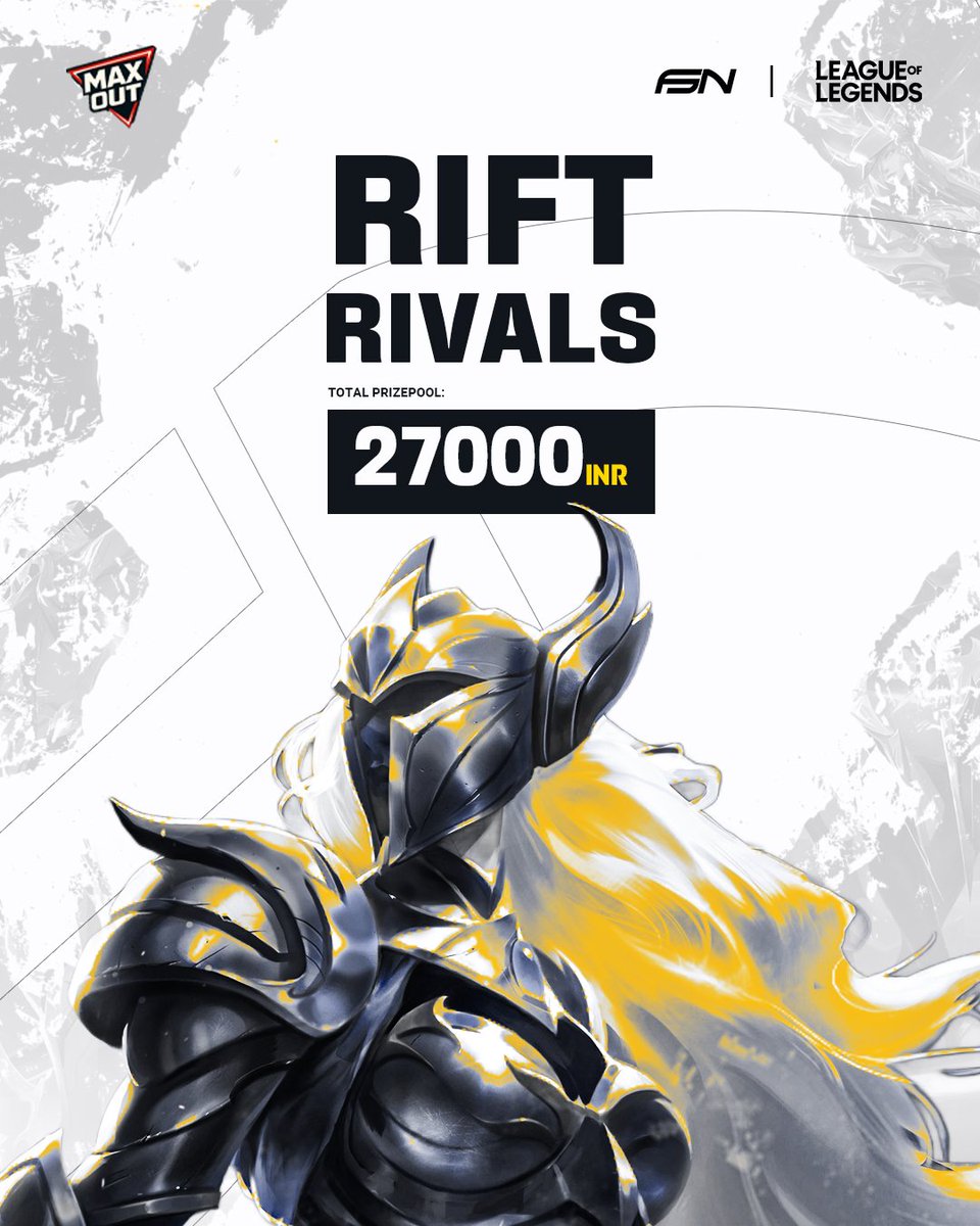 officialfsnasia's tweet photo. ⚔️ RIFT RIVALS powered by Maxout ⚔️
The ultimate League of Legends showdown is here!

💰 Total Prize Pool: ₹27,000
🗺️ Multi-Stage Tournament Format
🌏 Region: South Asia 
📌 Registration is OPEN NOW!

Prepare your drafts, rally your squad, and step into the Rift for glory!
Only the best will rise. Are you ready?

#leagueoflegends #lol #esports #tournament
