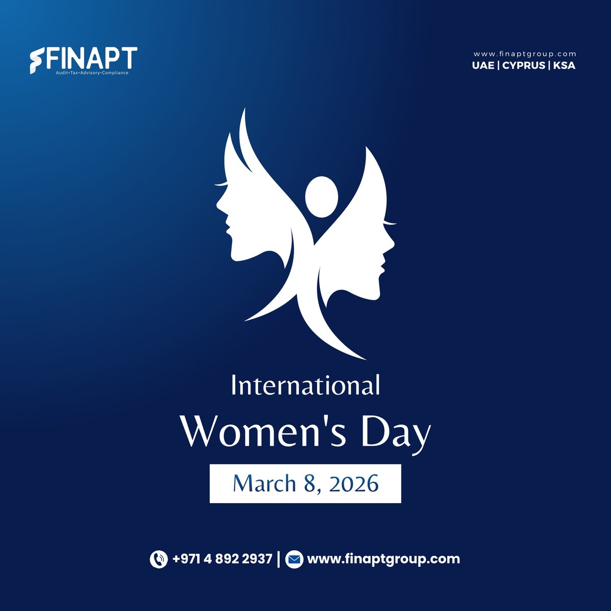 FinAptGroup's tweet photo. To the women driving innovation in finance and beyond—we salute your dedication.

Happy International Women's Day! 🚀

#InternationalWomensDay2026 #FinAptGroup #WomenInFinance #AuditAndAssurance #TaxAdvisory #DubaiBusiness #Leadership #IWD2026 #CorporateExcellence https://t.co/yNiYyKDdd8