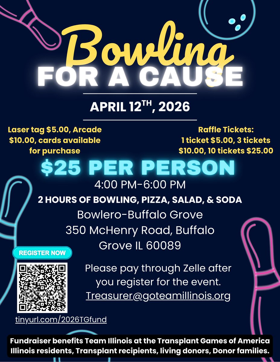Teamiltga's tweet photo. Join us for a Team Illinois fundraiser April 12 at Bowlero in Buffalo Grove. To register go to https://t.co/Bzgjjy4o5N https://t.co/KRMMx8pBEr