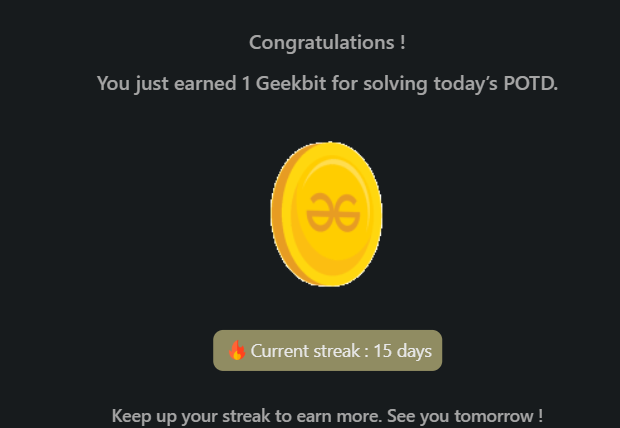 PawanRoy001's tweet photo. 60 Days POTD Challenge Powered By NPCI  
Day 15 POTD
@geeksforgeeks
@NPCI_NPCI
#geekstreak60 
#npci https://t.co/Sa8xCzuvvG