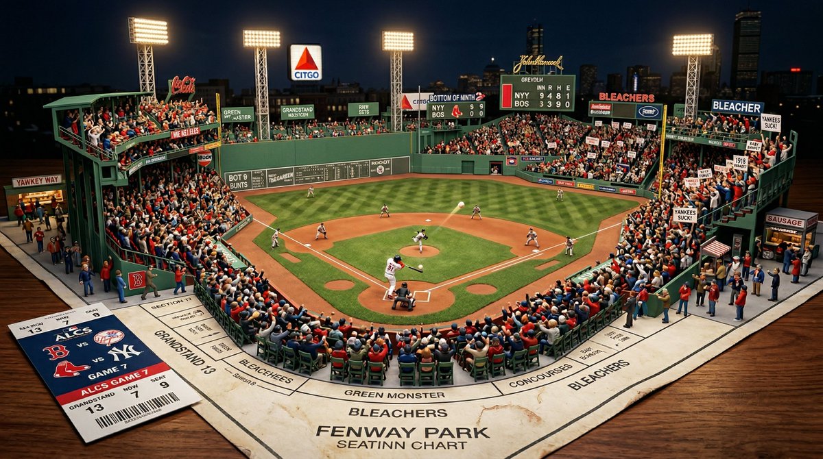 Prompt Studio: Sports Stadium with Nano Banana 2 in Firefly

A sports stadium seating chart of {STADIUM_NAME} spread on a ticket counter, with game day erupting into miniature spectacle. The field/pitch/court rises at center with {TEAMS} mid-{KEY_PLAY}, {STAR_PLAYER} frozen at