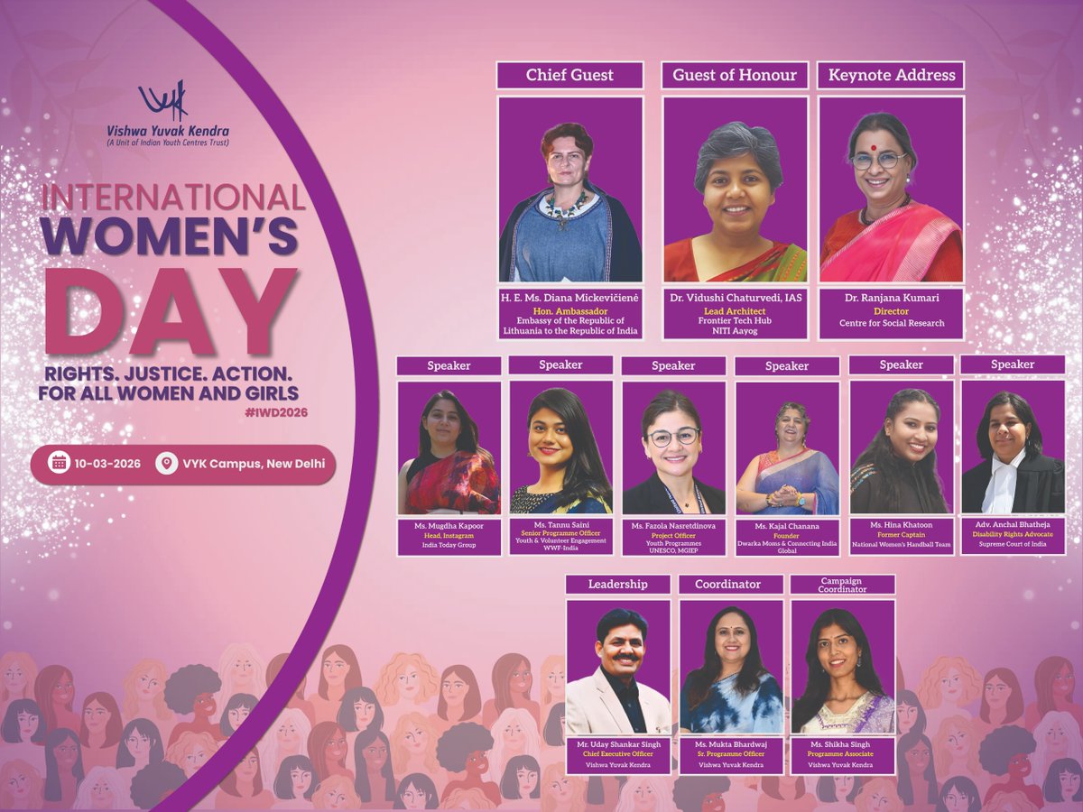 VYKIndia's tweet photo. At @VYKIndia, we believe empowering women is key to building inclusive and sustainable communities. This year’s theme — “Rights. Justice. Action. for all Women and Girls.” — calls for dignity, equal opportunities, and leadership for every woman &amp; girl.
#InternationalWomensDay2026 https://t.co/TpiGoJs0Aw