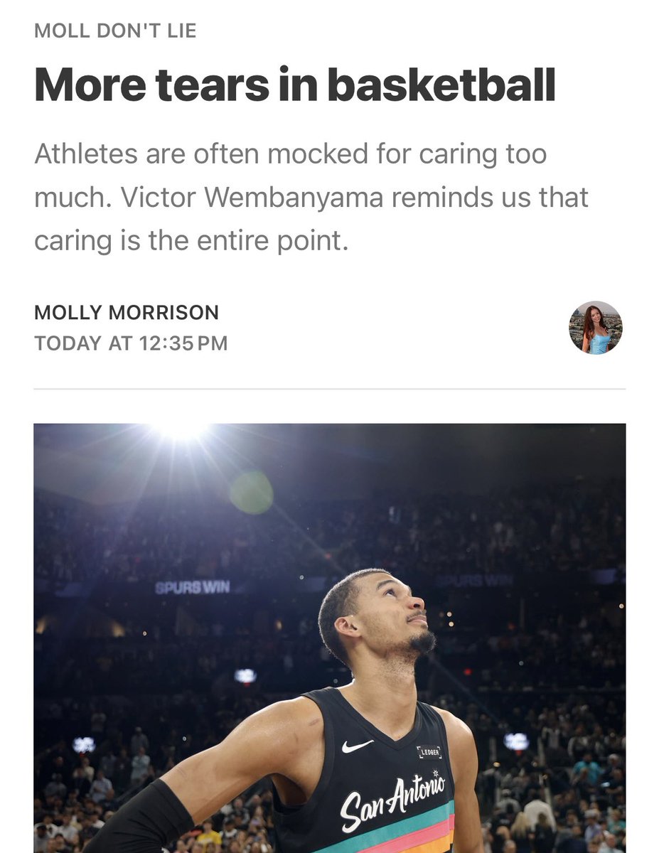 mollyhannahm's tweet photo. Victor Wembanyama’s tears inspired me to write about why emotions in sports matter 

https://t.co/gH0ZuEUb9M https://t.co/n62iulqzG6