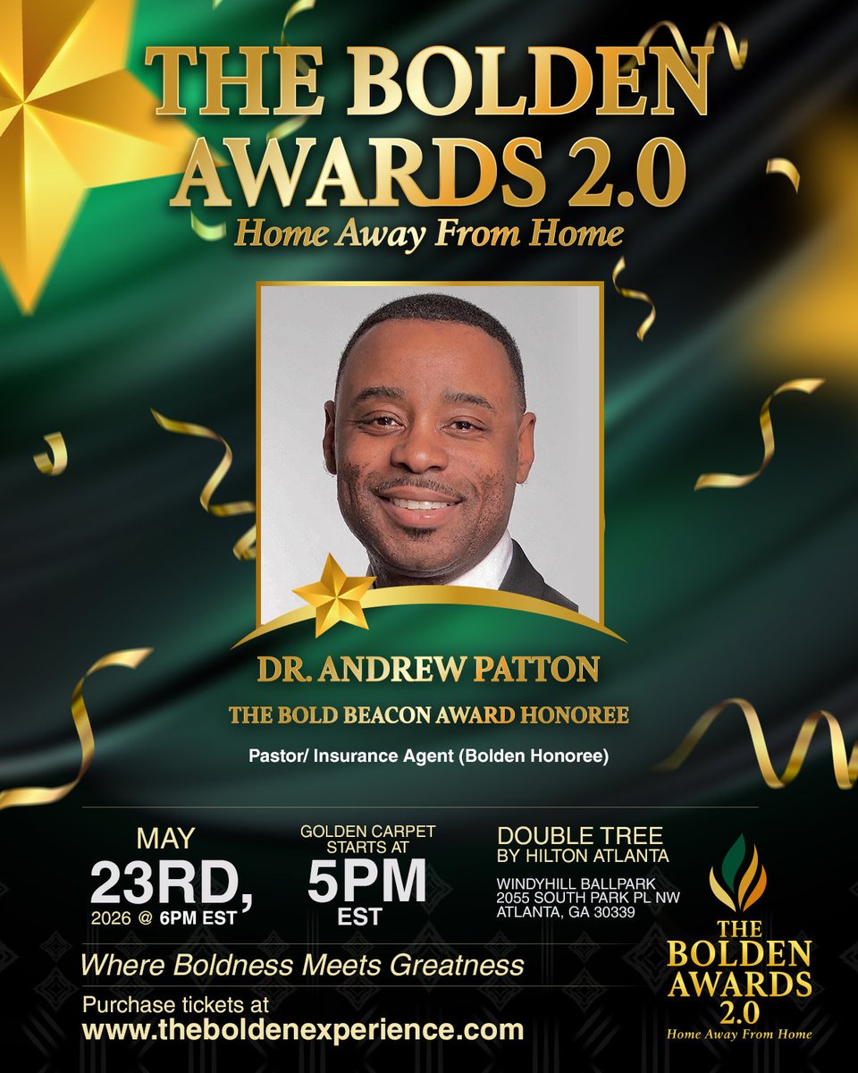 🏆 18th Bolden Honoree Announcement

We proudly celebrate Dr. Patton at The Bolden Awards 2.0: Home Away From Home, honoring bold leaders making a powerful impact in their communities.

📅 May 21–23, 2026 | Atlanta
👗 Featuring The Bolden Runway

🌐 theboldenexperience.com