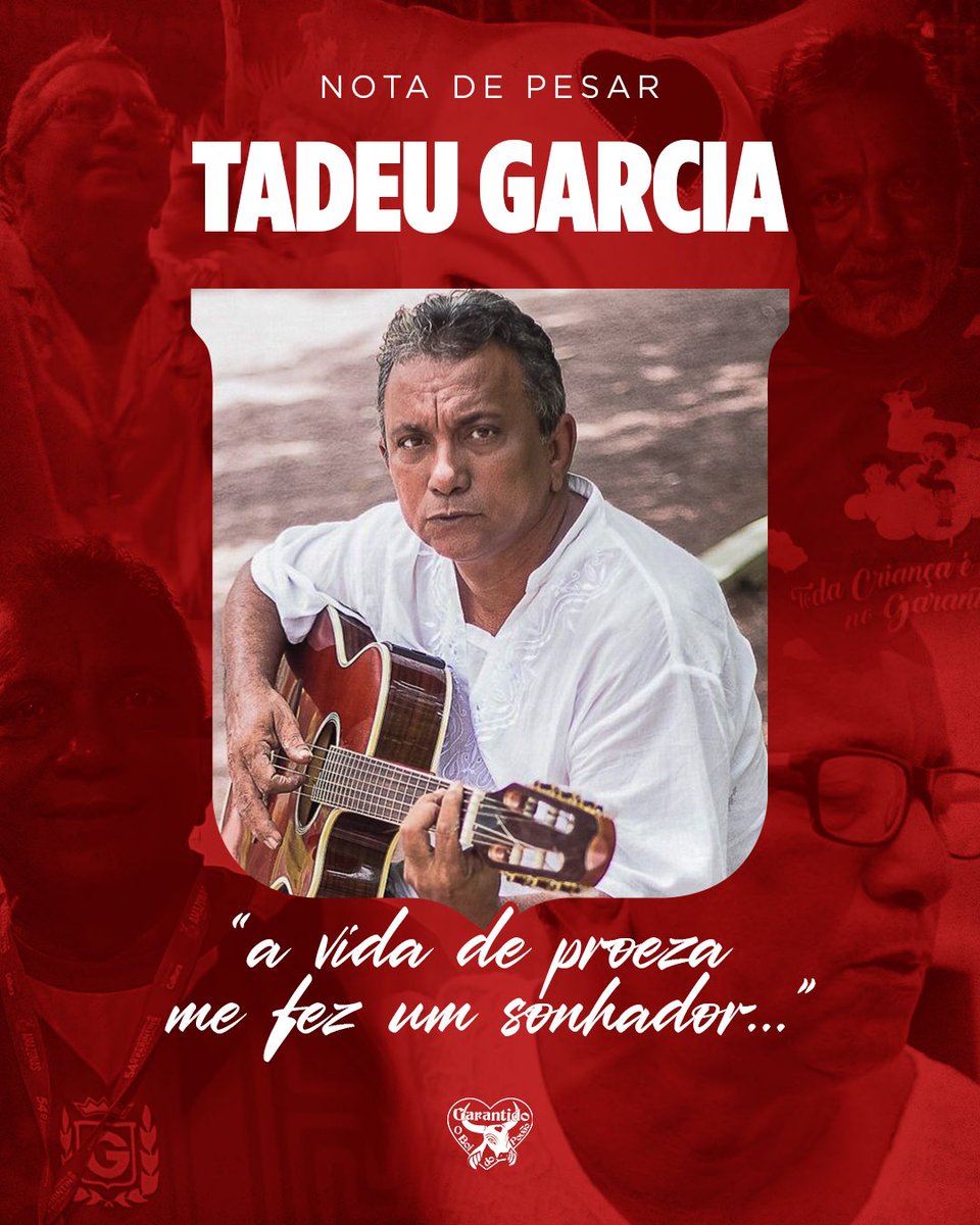 garantido's tweet photo. Com profundo pesar, a Associação Folclórica Boi-Bumbá Garantido, em nome de seu presidente Fred Goes e do vice-presidente Marialvo Brandão, comunica o falecimento de Tadeu Garcia, grande compositor da história do Boi Garantido e do Festival Folclórico de Parintins. + https://t.co/VeRqO81Xbd