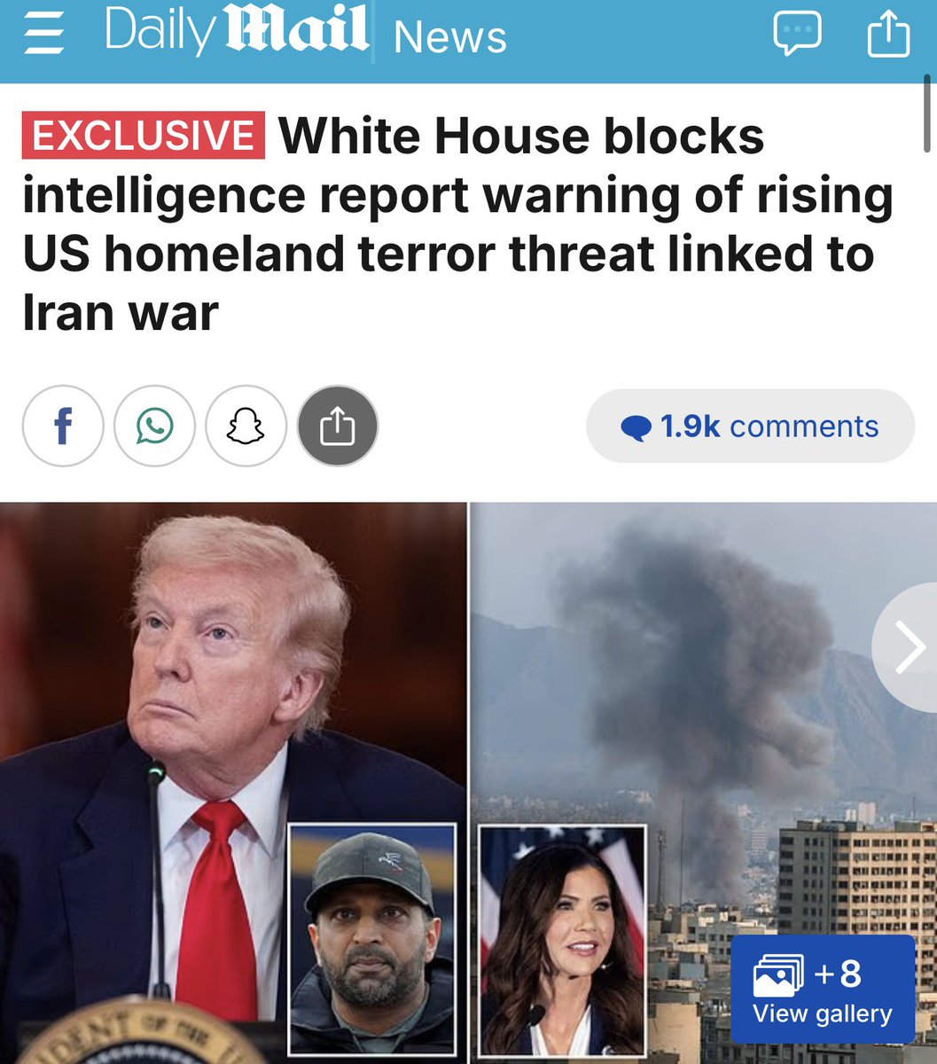 Trump now blocking terror threat warnings because it makes him look bad. 

“They don’t want anything getting out that says what they’re doing in Iran is raising the threat level at home.”

dailymail.co.uk/news/article-1…