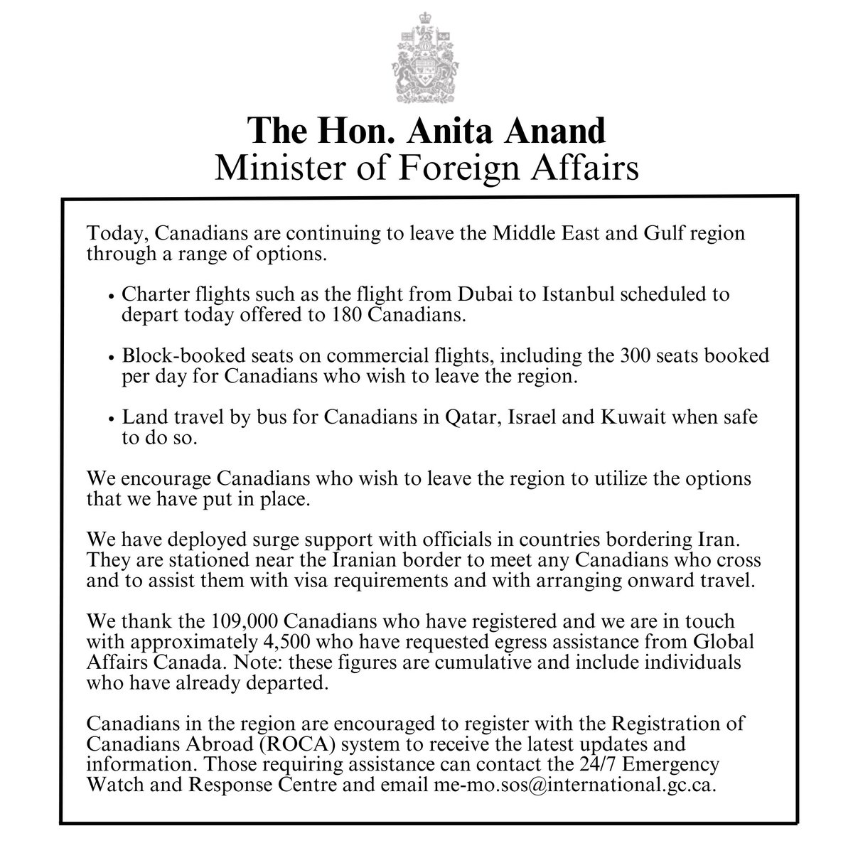 AnitaAnandMP's tweet photo. Today’s Daily Update on the ongoing conflict in the Middle East and in the Gulf region: https://t.co/g5GsoO5PIz