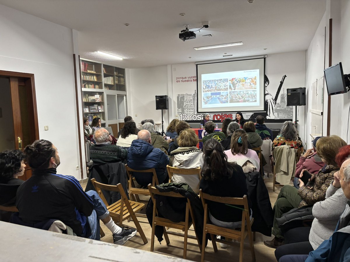 IUCiudadlineal's tweet photo. Lleno en nuestro local para escuchar a Khadija Amín, ex presentadora de la televisión de Afganistán, en el acto organizado por grupos de mujeres de entidades de #CiudadLineal por el #8M2026. 

Una conclusión: no usar la causa de las mujeres para justificar guerras en su nombre. https://t.co/rWAtEWtPNO
