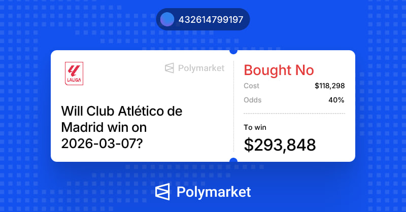 Someone will definitely make $145,000 - $175,000 profit on Atlético Madrid vs. Real Sociedad:

> $211,000 on an Atlético Madrid win, winnings will be $356,000

> $118,000 on an Atlético Madrid loss, winnings will be $293,000

30 minutes played, score 1-1

Who are you rooting for?