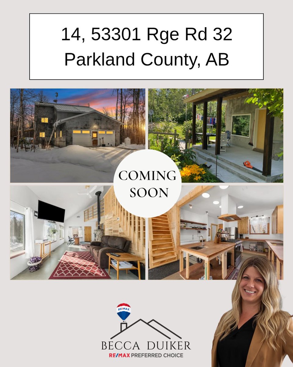 🏡 COMING SOON 🏡

OFF GRID ENTHUSIASTS…This one is for you! 

📍14, 53301 Rge Rd 32, Parkland County
💲$362,000 l 1 Bed, 1.5 Bath
🏡 1789 Sq Ft 

Becca Duiker | ReMax Preferred Choice 
Proudly serving Spruce Grove and Area since 2016
780-920-0594
buywithbecca.ca