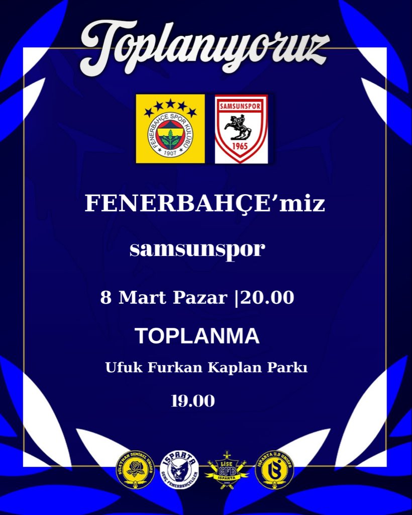 📢 TOPLANIYORUZ!

FENERBAHÇE’mizin yarın  oynayacağı samsunspor maçı için saat 19.00'da  Ufuk Furkan Kaplan parkında toplanıyoruz. Isparta'da olan tüm kardeşlerimizi bekliyoruz.

#spartanhools