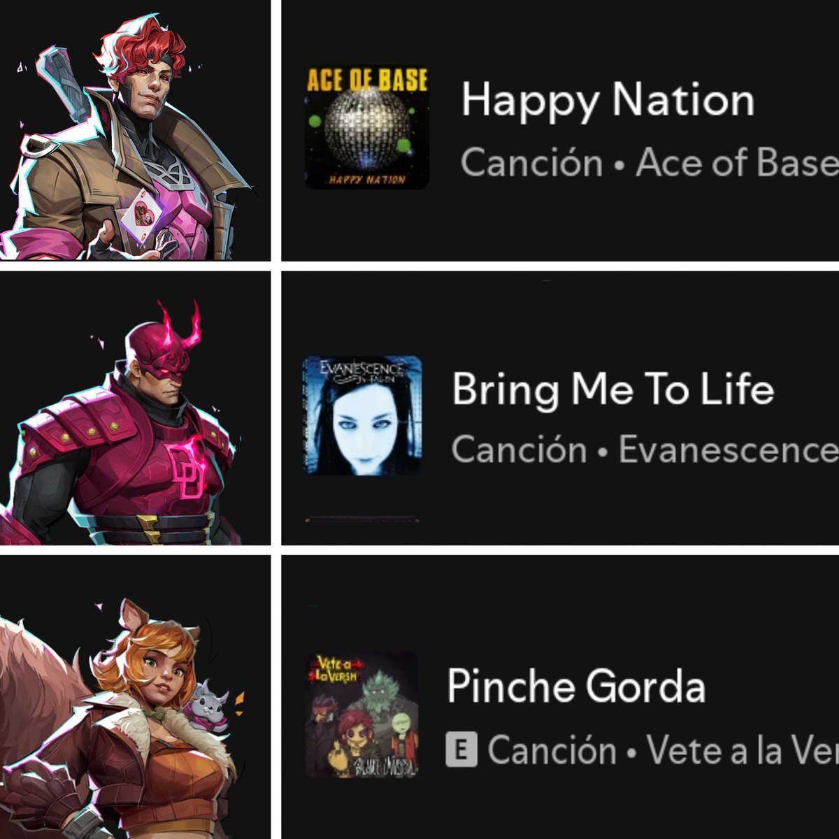 Personajes de Marvel Rivals con sus respectivas canciones: