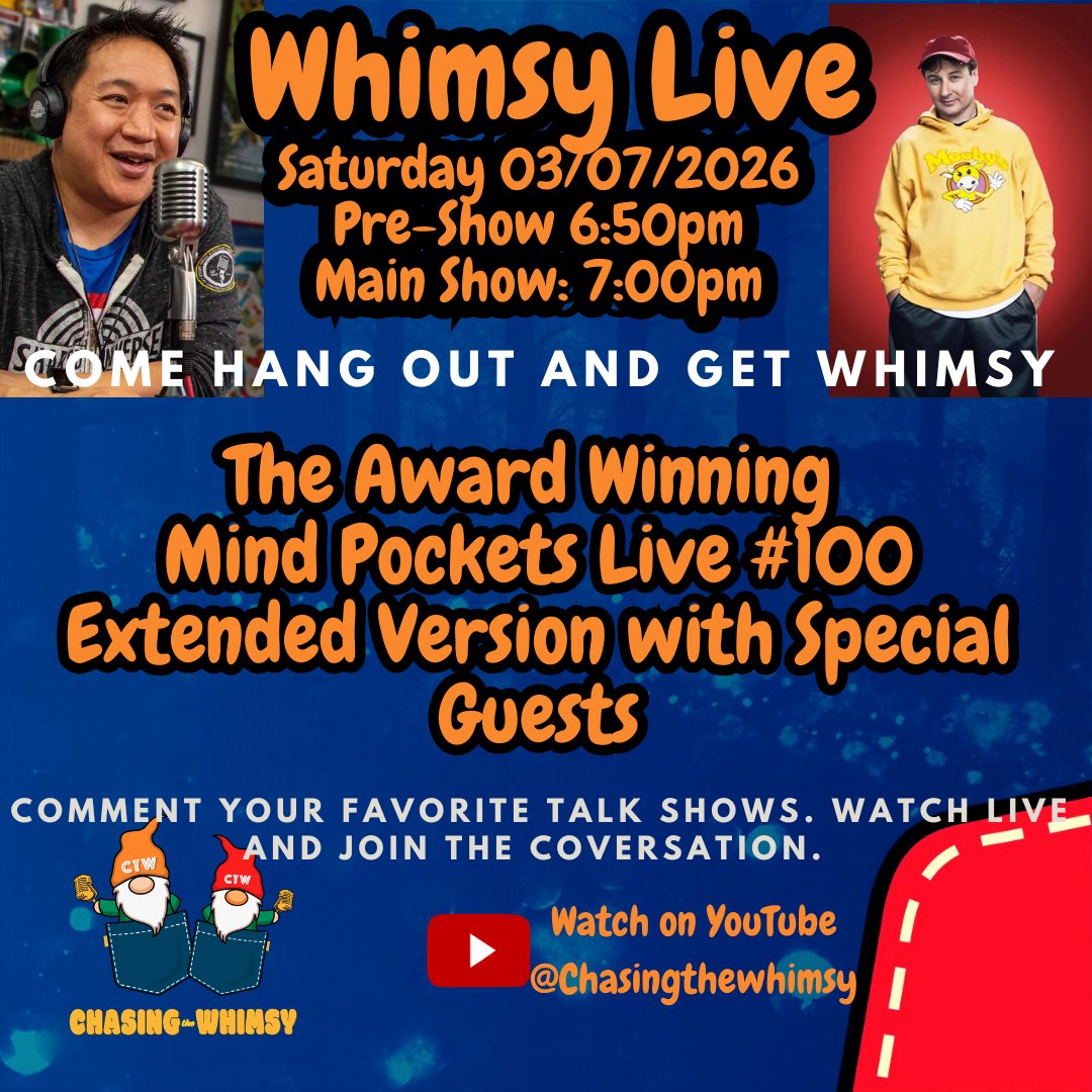 ChaseTheWhimsy's tweet image. 🌟 Big news! The #AwardWinning #MindPockets100 is here! 🎉 Join us at 7 PM MST for an unforgettable journey with Old Man Whimsy. Don’t miss this! 💫 

Catch it live: youtube.com/live/FCww86BXf…

#BigNews #JoinUs #UnforgettableJourney #100Episodes 🎉✨