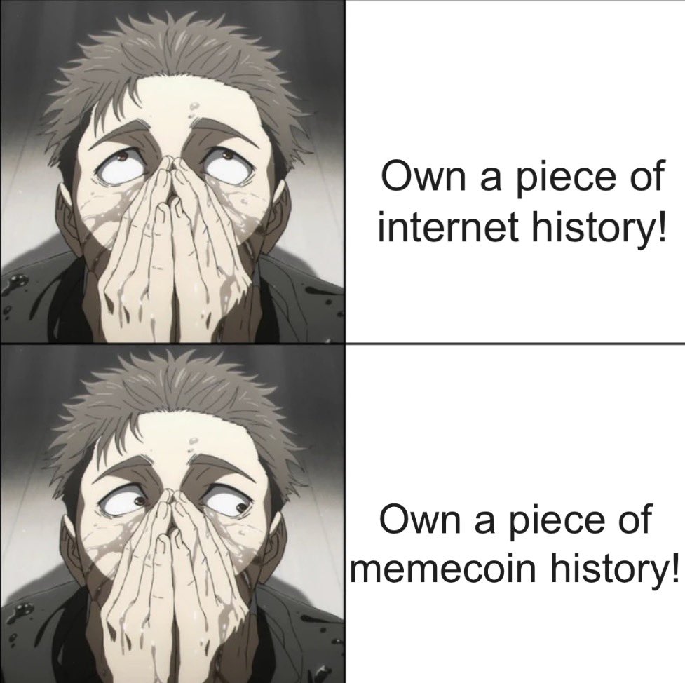 MDMEMECOINS's tweet photo. 2005: “Own a piece of internet history.”

Interesting.

2026: “Own a piece of memecoin history.”

Say less.

#MDM #MillionDollarMemecoins https://t.co/D0oWctOwlQ